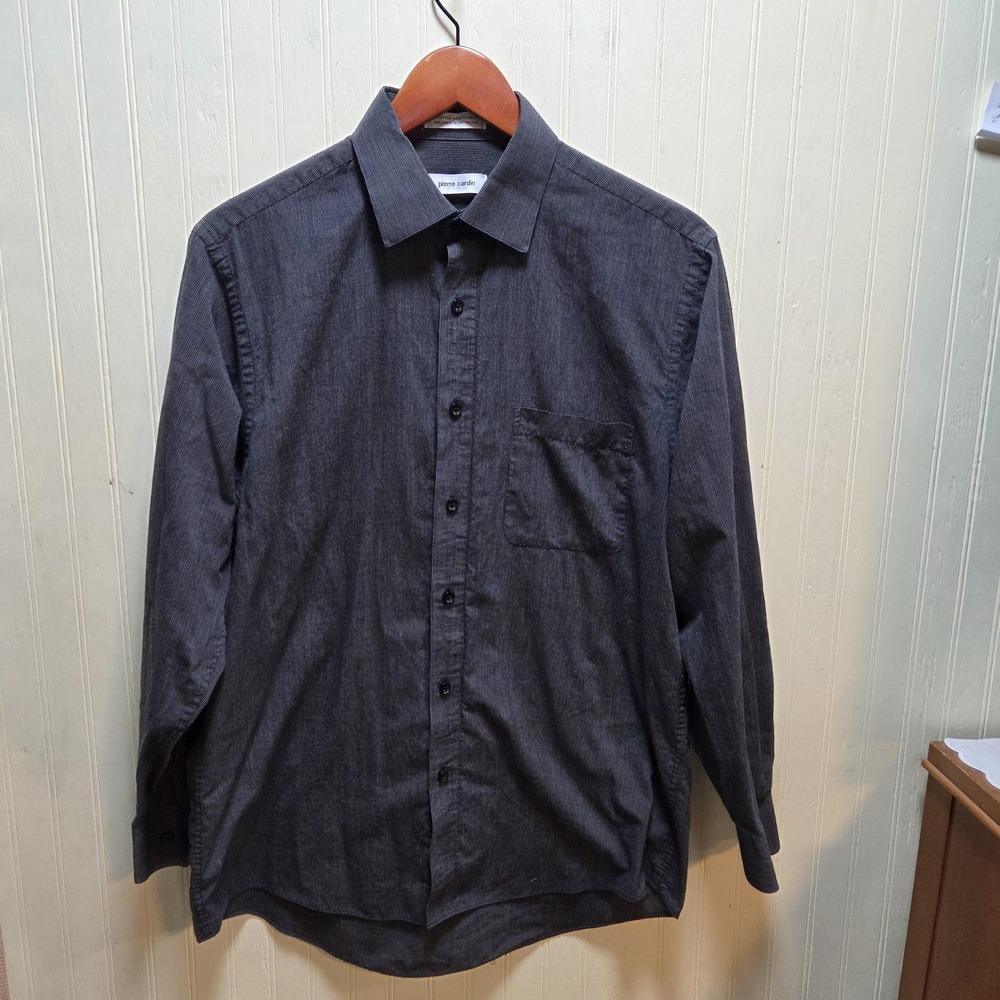 Pierre Cardin Shirt Mens Large Gray Check Long Sleeve Button Front Casual